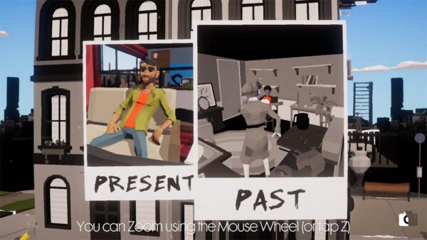 Auf dem Bild sind zwei Fotos zu sehen. Links steht "Present" und es zeigt einen Mann auf einer Couch. Rechts steht "Past" und es zeigt einen Jungen.