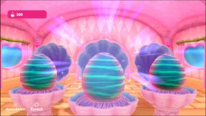 Auf dem Bild sind drei bunte Eier zu sehen. Das mittlere leuchtet.