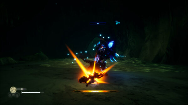 Spielfigur pariert Angriff des Gegners, was durch einen leuchtenden Schein um die Figur herum angezeigt wird.